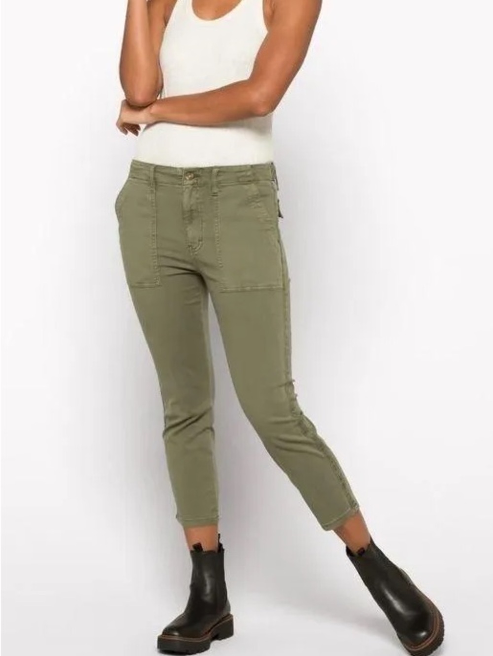 Pistola Mara High Rise Straight Leg Utility Cropped Pants Women's 27 Olive Green
